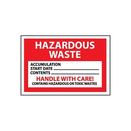 NATIONAL MARKER CO NMC Hazardous Waste Vinyl Labels - Hazardous Waste Handle With Care HW19